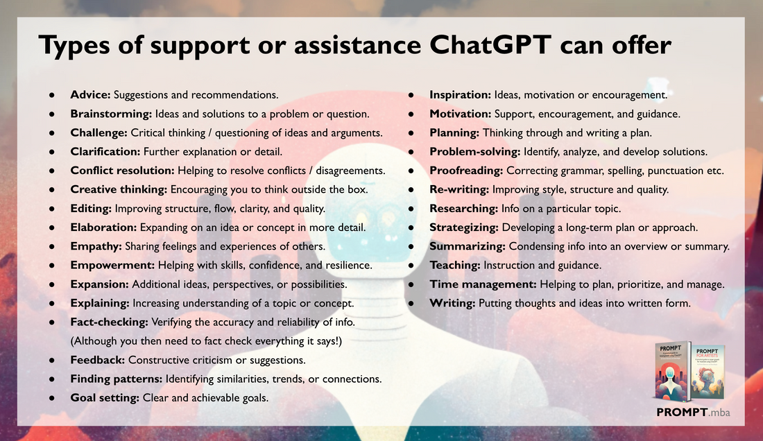 Types of support and assistance ChatGPT can offer